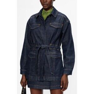 Ted Baker Women 2 Denim Gellier Belted Utility Jacket Safari Timeless Blue NEW